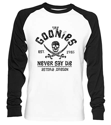 Goonies Unisex Baseball T-Shirt Langarm Herren Damen Weiß Schwarz von Vendax