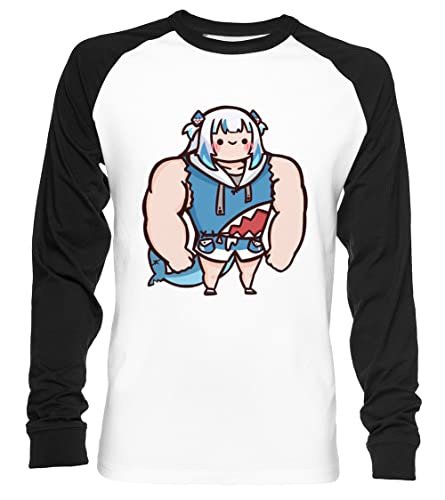 Macho Gawr Gura Hololive Unisex Baseball T-Shirt Langarm Herren Damen Weiß Schwarz von Vendax
