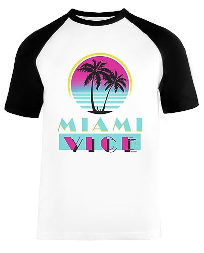 Miami Vice Unisex Baseball T-Shirt Kurze Ärmel Herren Damen Weiß Schwarz von Vendax