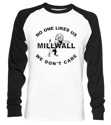 Millwall Unisex Baseball T-Shirt Langarm Herren Damen Weiß Schwarz von Vendax