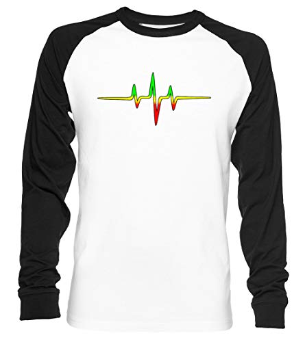 Musik Impuls, Reggae, Herzschlag, Rastafari, Jah, Jamaika, Rasta Unisex Baseball T-Shirt Langarm Herren Damen Weiß Schwarz von Vendax