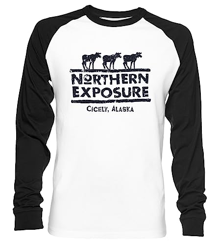 Northern Exposure Logo Worn Unisex Baseball T-Shirt Langarm Herren Damen Weiß Schwarz von Vendax