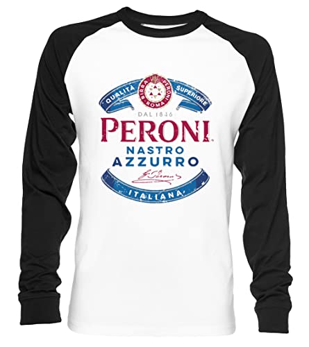 Peroni Nastro Azzurro Unisex Baseball T-Shirt Langarm Herren Damen Weiß Schwarz von Vendax