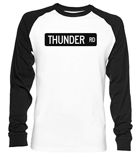 Thunder Road Street Sign Unisex Baseball T-Shirt Langarm Herren Damen Weiß Schwarz von Vendax