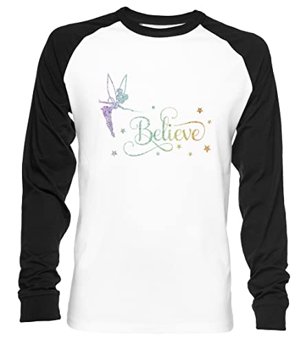 Tinkerbell Believe Unisex Baseball T-Shirt Langarm Herren Damen Weiß Schwarz von Vendax
