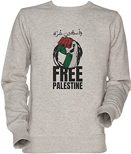 Vendax Free Palestine Fist and Letters Herren Damen Jumper Sweatshirt Grau Men's Women's Jumper Grey von Vendax