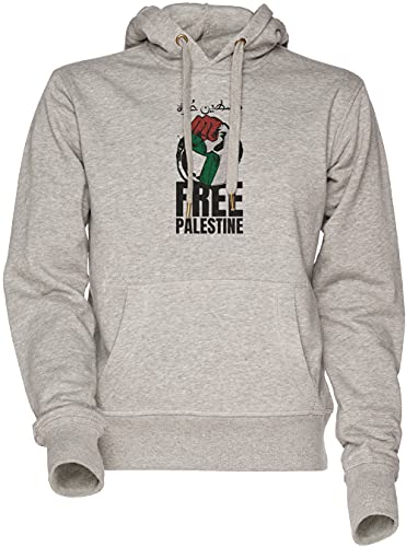 Vendax Free Palestine Fist and Letters Unisex Herren Damen Kapuzenpullover Sweatshirt Grau Men's Women's Hoodie Grey von Vendax