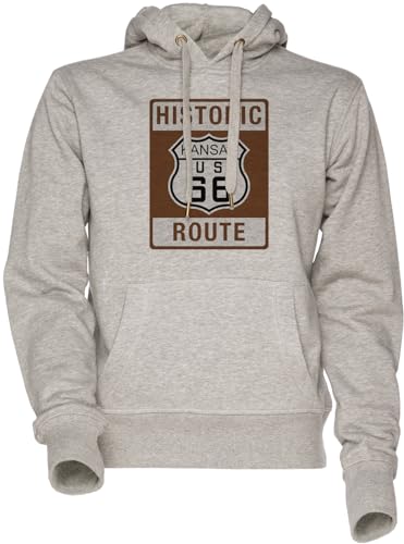 Vendax Historic Route 66 Kansas Unisex Herren Damen Kapuzenpullover Sweatshirt Grau Men's Women's Hoodie Grey von Vendax