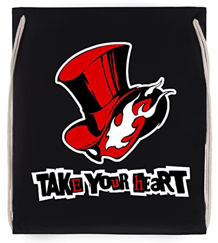 Vendax PERSONA 5 - Take Your Heart - Persona 5 Schwarz Turnbeutel mit Kordelzug Black Drawstring Gym Bag von Vendax