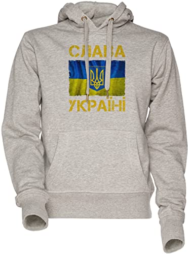 Vendax Slava Ukraini Flag Ukraine Unisex Herren Damen Kapuzenpullover Sweatshirt Grau Men's Women's Hoodie Grey L von Vendax