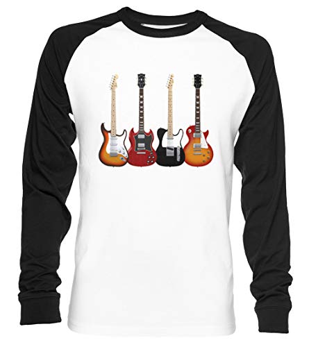 Vier Elektrisch Gitarren Unisex Baseball T-Shirt Langarm Herren Damen Weiß Schwarz von Vendax