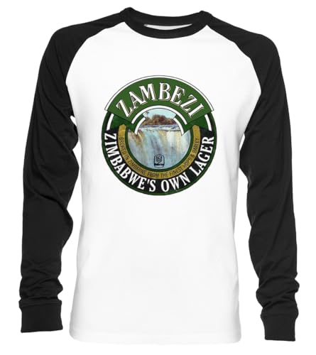 Vintage Zambezi Lager Logo Unisex Baseball T-Shirt Langarm Herren Damen Weiß Schwarz von Vendax