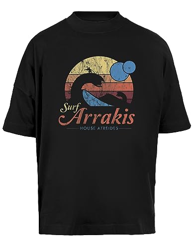 Visit Arrakis - Vintage Distressed Surf Unisex Baggy T-Shirt Kurze Ärmel Herren Schwarz Short Sleeves Black von Vendax