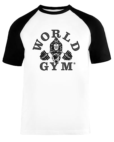 World Gym Power House Unisex Baseball T-Shirt Kurze Ärmel Herren Damen Weiß Schwarz von Vendax