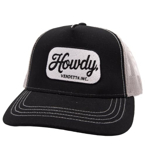 Vendetta Inc. Cap Howdy BE-1030 – Schwarz/Grau Trucker Snapback – Retro Patch Stickerei – Mesh Rückseite – Unisex – Urban Streetwear (DE/NL/SE/PL, Alphanumerisch, Einheitsgröße, schwarz,grau) von Vendetta Inc.