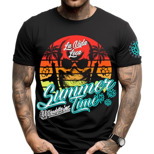 Vendetta Inc. Herren Rundhals Kurzarm Baumwoll Shirt schwarz Skull Time STB-1266 (DE/NL/SE/PL, Alphanumerisch, L, Regular, Regular, Schwarz) von Vendetta Inc.