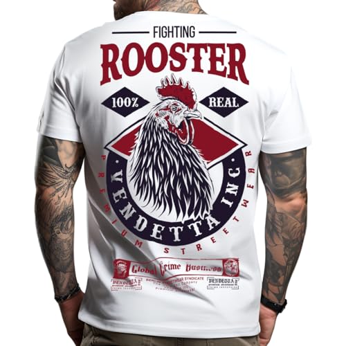 Vendetta Inc. Herren Rundhals Kurzarm Shirt Rooster weiß 1325 (DE/NL/SE/PL, Alphanumerisch, XL, Regular, Regular, Weiß) von Vendetta Inc.