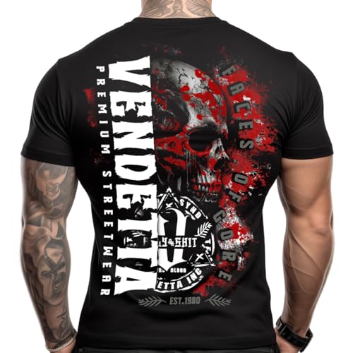 Vendetta Inc. Herren Rundhals Kurzarm T Shirt schwarz Skull Face of Core VD-1385 - Print Tshirt (DE/NL/SE/PL, Alphanumerisch, 4XL, Regular, Regular, Schwarz) von Vendetta Inc.