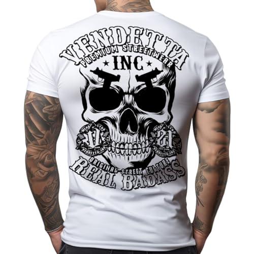 Vendetta Inc. Herren Rundhals Kurzarm T Shirt weiß Real Skull VD-1377 Print (DE/NL/SE/PL, Alphanumerisch, XL, Regular, Regular, Weiß) von Vendetta Inc.