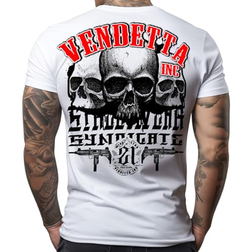 Vendetta Inc. Herren Rundhals Kurzarm T Shirt weiß Threes Skull VD-1357 (DE/NL/SE/PL, Alphanumerisch, XL, Regular, Regular, weiß) von Vendetta Inc.