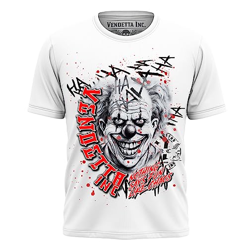 Vendetta Inc. Männer Rundhals Shirt Crazy Clown weiß VD-1279 (as3, Alpha, l, Regular, Regular) von Vendetta Inc.