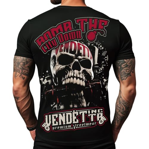 Vendetta Inc. Männer T Shirt schwarz City Down VD-1454 Baumwoll Kurzarm (DE/NL/SE/PL, Alphanumerisch, L, Regular, Regular, Schwarz) von Vendetta Inc.