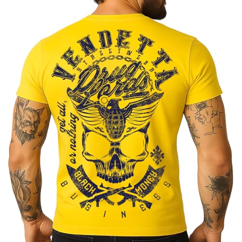Vendetta Inc. Shirt Black Money Business Herren – Totenkopf Design & Urban Symbols – Gelb VD-1624 – M bis 3XL (DE/NL/SE/PL, Alphanumerisch, XL, Regular, Regular, Gelb) von Vendetta Inc.