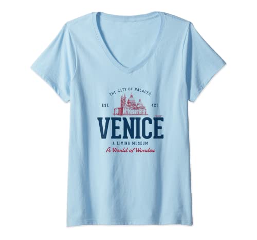 Damen Italien Retro-Stil Vintage Venedig T-Shirt mit V-Ausschnitt von Venedig Souvenir von Treaja