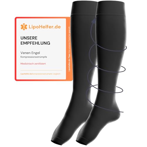 Venen Engel Medizinische Kompressionsstrümpfe Damen & Herren mit 23 bis 32 mmHg | Kniestrümpfe | Stützfunktion | Unterstützung für Krampfadern | Ödeme | Flug | Black Beauty | Größe 2 (S) von Venen Engel