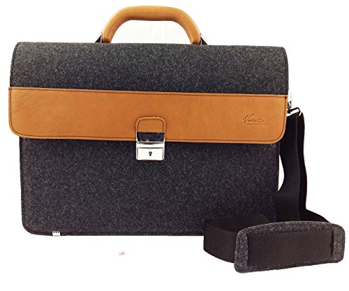 Venetto Businesstasche Umhängetasche DIN A4 Aktentasche Arbeitstasche Handtasche Herren Damen Filztasche Tasche Filz mit Echtleder-Elementen für 13" MacBook Notebook Laptop (Schwarz meliert) von Venetto