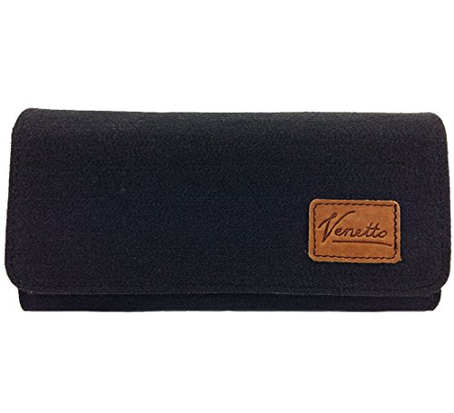 Venetto Echtleder + Filz Leder Portemonnaie Geldbörse Geldbeutel Brieftasche Damen Herren Damenbörse Damengeldbörse Herrenbörse Geldtasche Damenportemonnaie (Schwarz) von Venetto