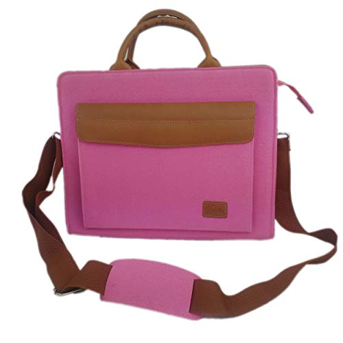 Venetto Filztasche Businesstasche Umhängetasche Aktentasche Arbeitstasche Handtasche Herren Damen Unisex Tasche aus Filz mit Schultergurt mit Echtleder-Applikationen für MacBook (Pink) von Venetto