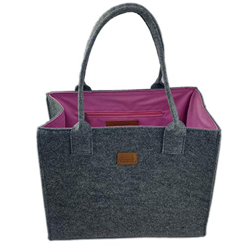 Venetto Filztasche Handtasche Damentasche Damen Henkeltasche Umhängetasche Einkaufstasche Shopper Tasche aus Filz (grau-pink) von Venetto