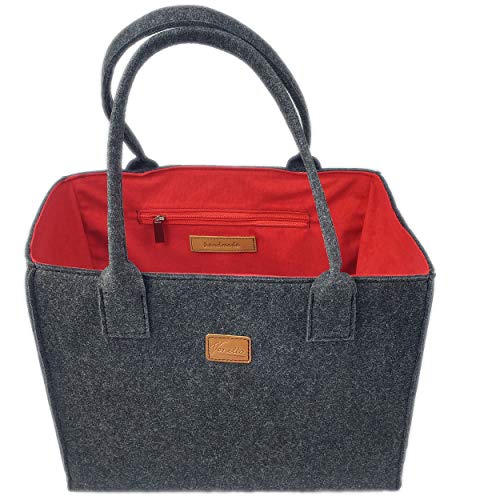 Venetto Filztasche Handtasche Damentasche Damen Henkeltasche Umhängetasche Einkaufstasche Shopper Tasche aus Filz (schwarz-rot) von Venetto