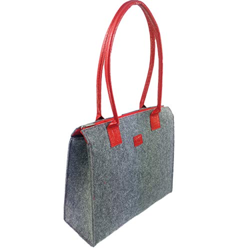 Venetto Filztasche mit Lederhenkel Shopper Damentasche Handtasche Einkaufstasche Shopping bag für Damen (Schmal-Grau-Verschluss) von Venetto