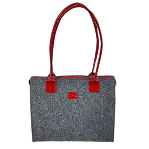 Venetto Filztasche mit Lederhenkel Shopper Damentasche Handtasche Einkaufstasche Shopping bag für Damen (Grau + Verschluß) von Venetto