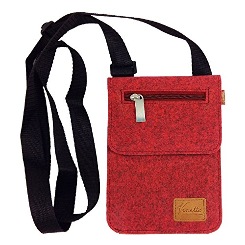 Venetto Kleine Umhängetasche Schultertasche Handtasche Freizeittasche Damentasche Brusttasche Herren-Tasche Unisex (Rot meliert) von Venetto