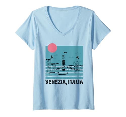 Damen Souvenirs aus Venedig Italien Venezia Italien Italienische Erinnerung T-Shirt mit V-Ausschnitt von Venezia Italia Souvenir Venice Italy