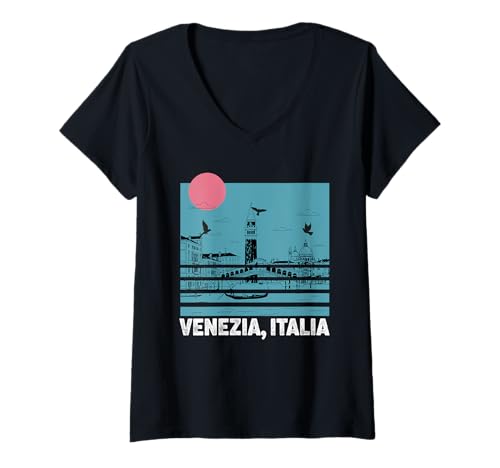 Damen Souvenirs aus Venedig Italien Venezia Italien Italienische Erinnerung T-Shirt mit V-Ausschnitt von Venezia Italia Souvenir Venice Italy