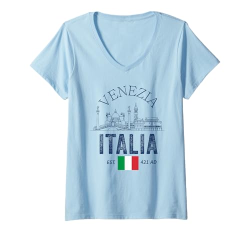 Damen Souvenirs aus Venedig Italien Venezia Italien Italienische Erinnerung T-Shirt mit V-Ausschnitt von Venezia Italia Souvenir Venice Italy