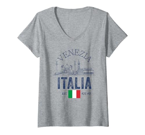 Damen Venezia Italia Souvenir Venedig Italien Flagge Erinnerung Männer Frauen T-Shirt mit V-Ausschnitt von Venezia Italia Souvenir Venice Italy
