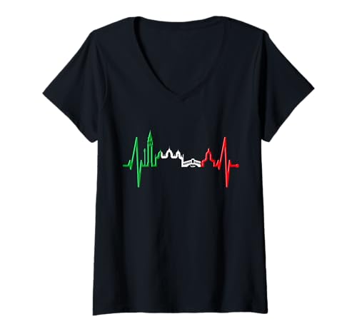 Damen Venedig Skyline Italien Herzschlag Fan Herz I Love Venezia T-Shirt mit V-Ausschnitt Damen Venedig Skyline Italien Herzschlag Fan Herz I Love Venezia T-Shirt mit V-Ausschnitt von Venezia Skylines für Italiener & Venedig Fans