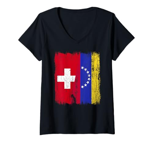 Damen Schweiz Venezuela Halbflagge Schweiz Venezuelan Trikot T-Shirt mit V-Ausschnitt von Venezuela Flag Designs Proud Venezuelan Roots