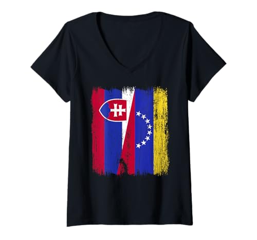 Damen Slowakei Venezuela Halbflagge Slowakisch Venezuelan Trikot T-Shirt mit V-Ausschnitt Damen Slowakei Venezuela Halbflagge Slowakisch Venezuelan Trikot T-Shirt mit V-Ausschnitt von Venezuela Flag Designs Proud Venezuelan Roots