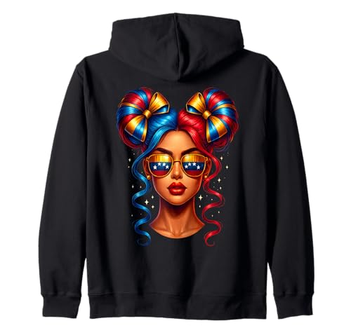 Venezuelanische Frauen Unordentliche Brötchen Mädchen Venezuela-Flagge Stolz Wurzeln Kapuzenjacke von Venezuela Flag Girl Venezuelan Pride Latin Apparel