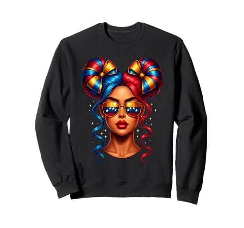 Venezuelanische Frauen Unordentliche Brötchen Mädchen Venezuela-Flagge Stolz Wurzeln Sweatshirt Venezuelanische Frauen Unordentliche Brötchen Mädchen Venezuela-Flagge Stolz Wurzeln Sweatshirt von Venezuela Flag Girl Venezuelan Pride Latin Apparel