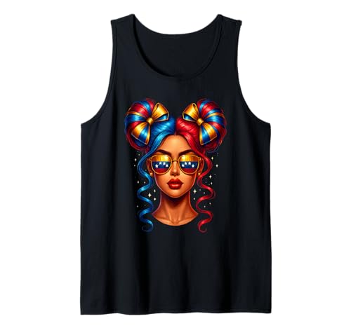 Venezuelanische Frauen Unordentliche Brötchen Mädchen Venezuela-Flagge Stolz Wurzeln Tank Top von Venezuela Flag Girl Venezuelan Pride Latin Apparel