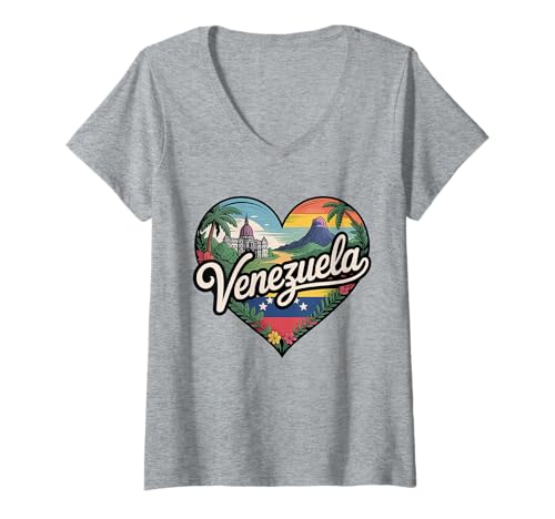 Damen Venezuela Heart T-Shirt – Venezuela-Flagge, Souvenir T-Shirt mit V-Ausschnitt Damen Venezuela Heart T-Shirt – Venezuela-Flagge, Souvenir T-Shirt mit V-Ausschnitt von Venezuela Skyline Aesthetic Tess