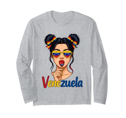 Venezolanisches Mädchen Messy Bun Pride Latina Venezuela Flagge Frauen Langarmshirt von Venezuela Women Messy Bun Girls Venezuela Pride