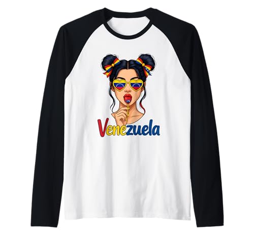 Venezolanisches Mädchen Messy Bun Pride Latina Venezuela Flagge Frauen Raglan von Venezuela Women Messy Bun Girls Venezuela Pride